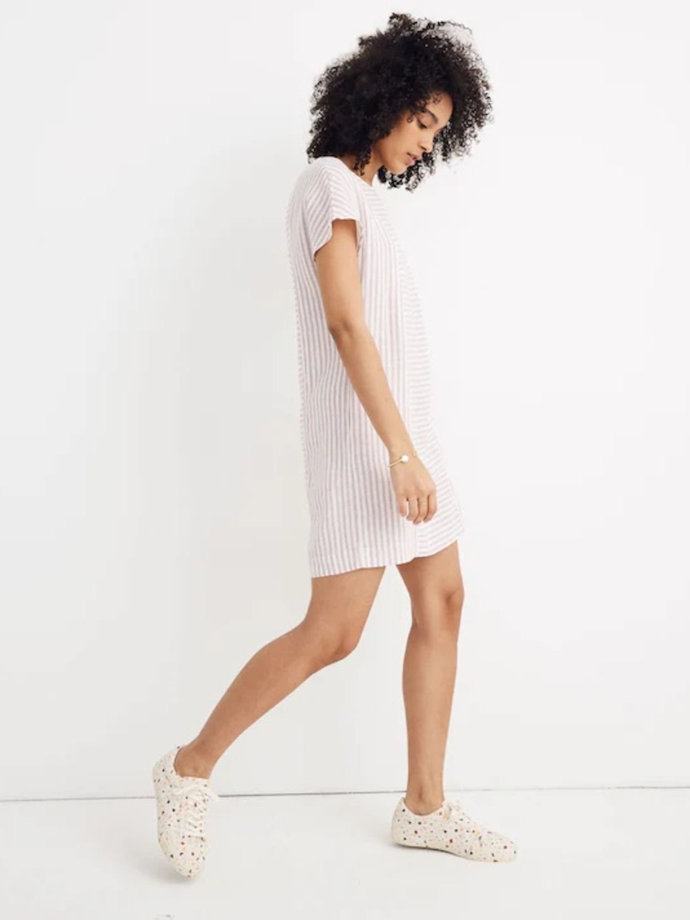 Madewell Purple White Striped Stripe-Play Button-Back Dress Linen Blend - Picture 2 of 10